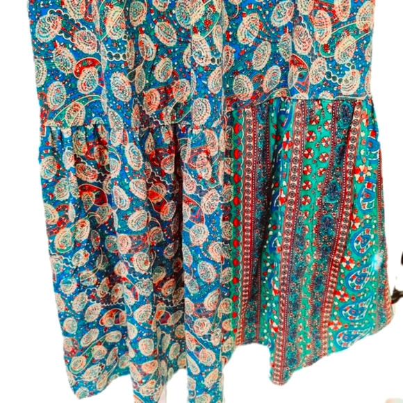 KARMA Hwy Blue Grn Shift Maxi Ruffle Hem Dress OS NWT - Picture 8 of 8